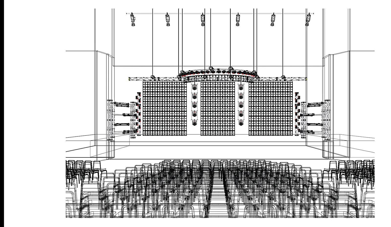 CAD stage-elevation drawing used to scope a production plan before load-in.