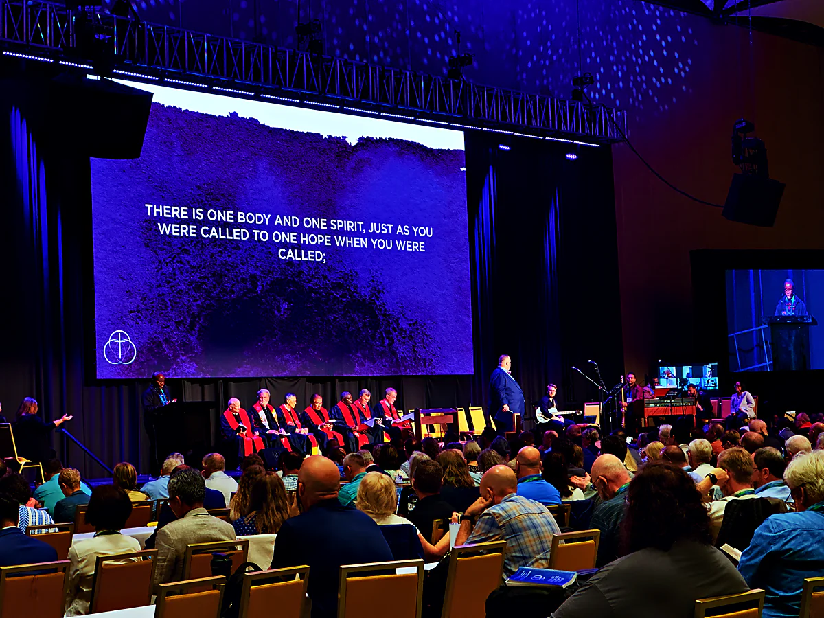 Convening session of a global assembly with broadcast coverage.