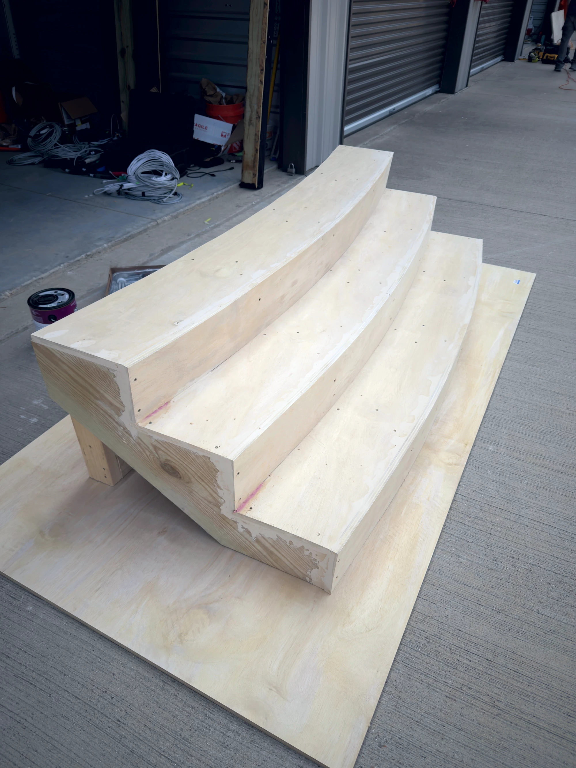 Scenic fabrication in progress for a corporate stage build