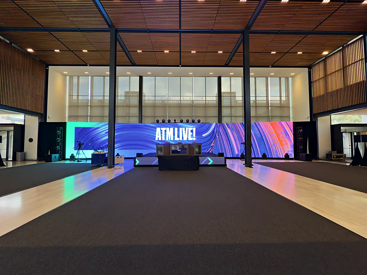 The runway anchor desk built for HPE ATM Live in Houston