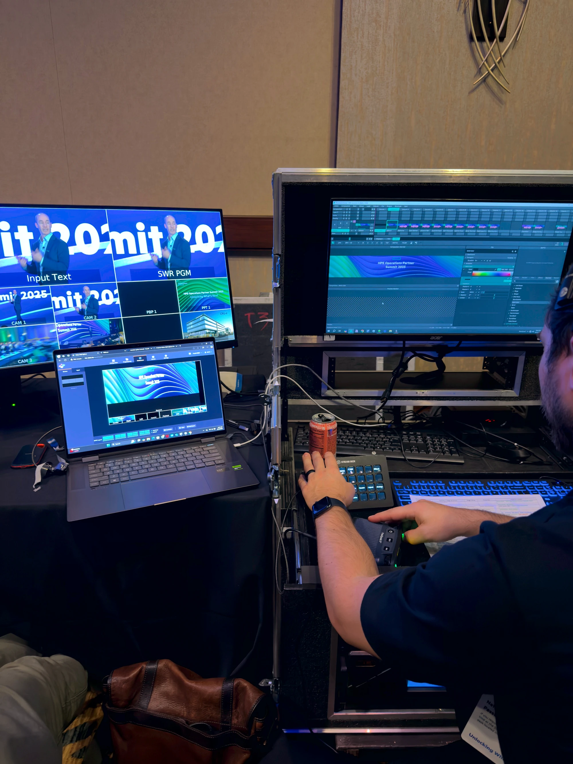 Crew member at the video control station mid-show