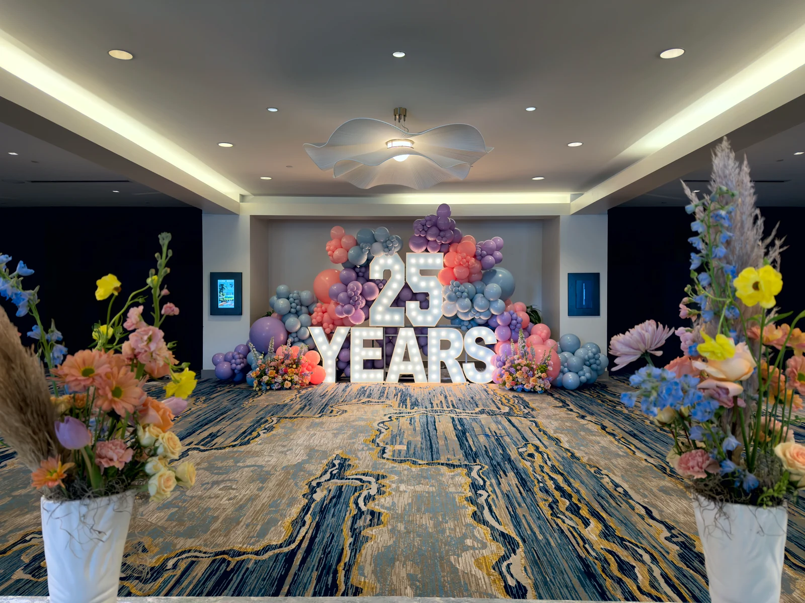 The 25 Years floral marquee entrance at the Silver Star Jubilee gala